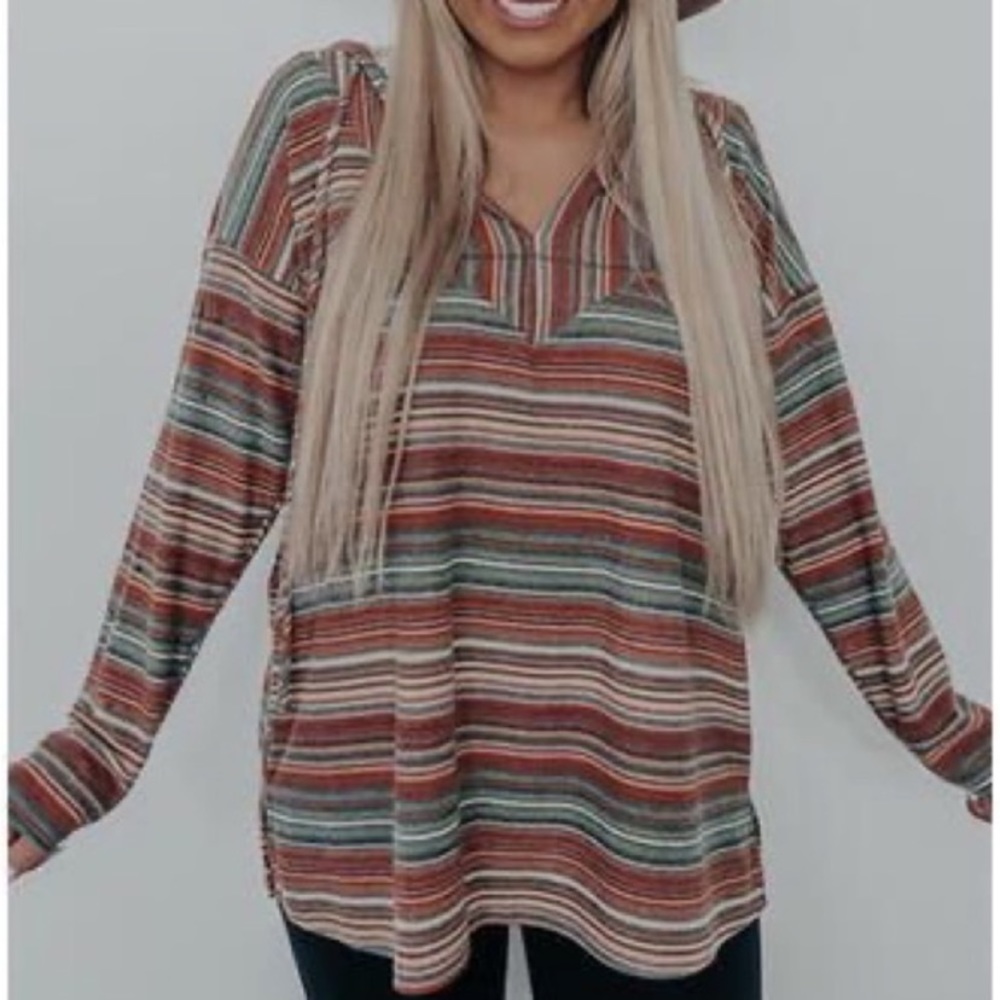 New Retro Geometric Stripe Pullover Hoodie Top